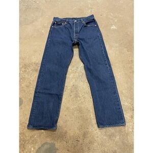 Levis 501 Jeans Mens 35x31 Dark Wash Blue Denim Straight Leg Button Fly